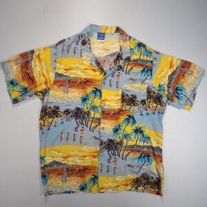 Vintage Ocean Pacific Hawaiian Shirt 1980s Island Sunset Beach Mens XL USA GUC!